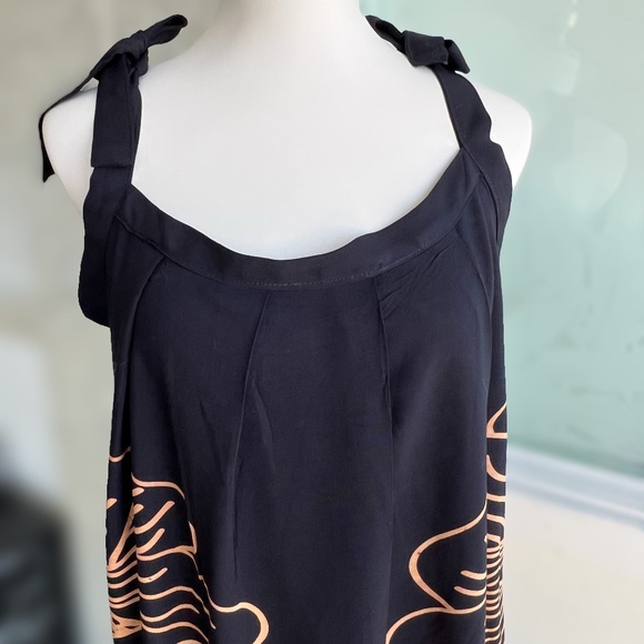 0064/ Black Brown Tie on Shoulder Dress - Picture 4 of 6